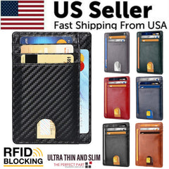 Mens Leather Slim Wallet RFID Blocking USA
