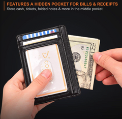 Mens Leather Slim Wallet RFID Blocking USA