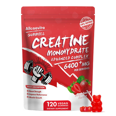 Creatine Monohydrate Gummies Complex 6400mg for Men & Women - 120 Gummies Advanced Formula L-Taurine + Vitamin B12 for Muscle Strength Muscle Builder Energy Boost Pre-Workout Supplement-Strawberry